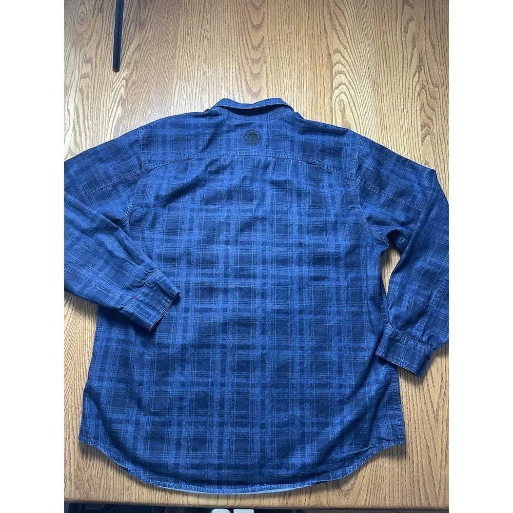 Harley Davidson Motor Co. Biker Long Sleeve Button Blue Plaid Shirt Size XL